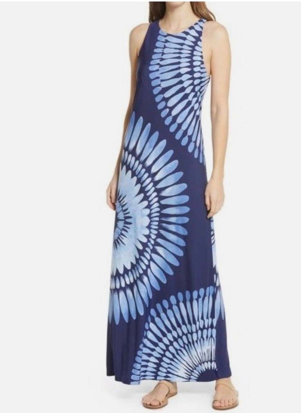 Tommy Bahama Aloha Burst Island Navy Sleeveless Maxi Dress sz S